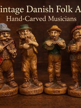 Vintage Danish Folk Art Hand Carved Wood Musicians Set of 4 Named Figures